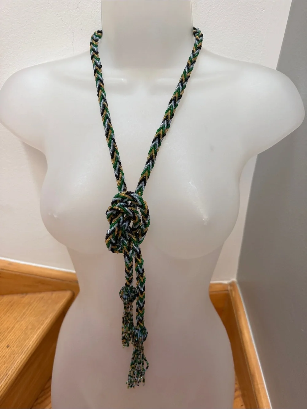 VTG Braided Seed Bead Long Lariat Belt / Necklace 50” Multicolored